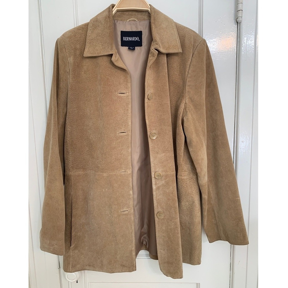 Bernardo Tan Suede Leather Button Front‎ Jacket Camel Size L Minimalist 90s CBK